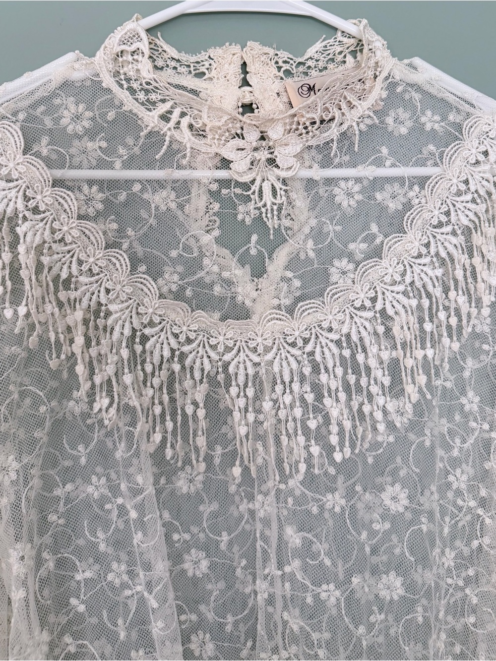 Margot Lea Vintage 80s Sheer Lace Fringe Blouse - Ivory